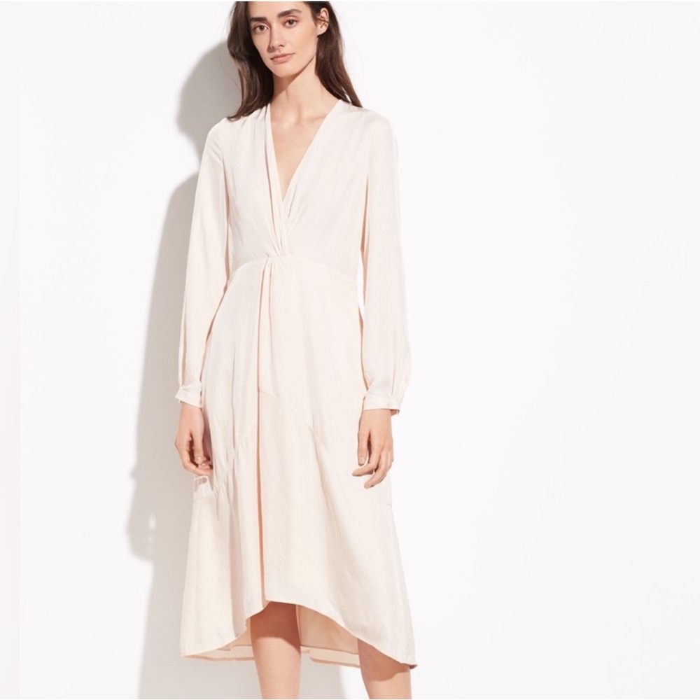 Vince Twist Front Drape Long Sleeve Dress Oat Blush Size 2